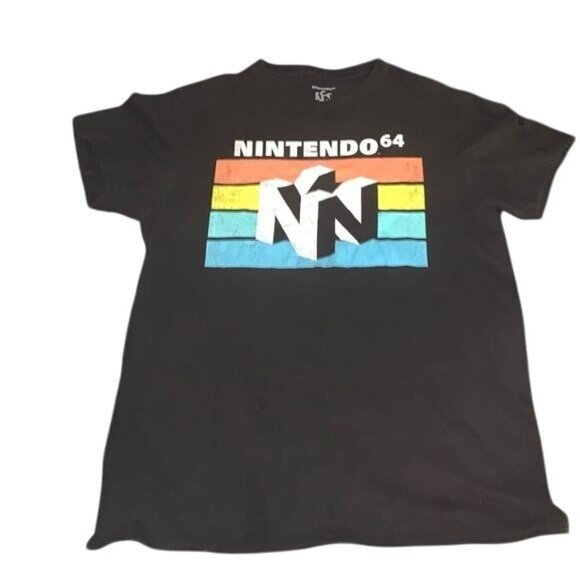 Nintendo 64 Retro Logo T-Shirt Black Short Sleeve 100% Cotton M - Picture 1 of 5